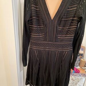 BCBGMaxAzria Black Sheer Long Sleeve Dress